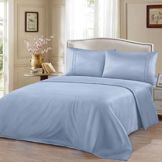 Σετ Σεντόνια Υπέρδιπλα Σιέλ Με Λάστιχο 180×200+30cm 4τμχ Microcotton