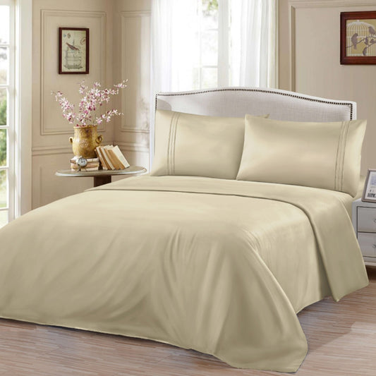 Σετ Σεντόνια Ημίδιπλα Μπεζ Με Λάστιχο 100×200+30cm 3τμχ Microcotton