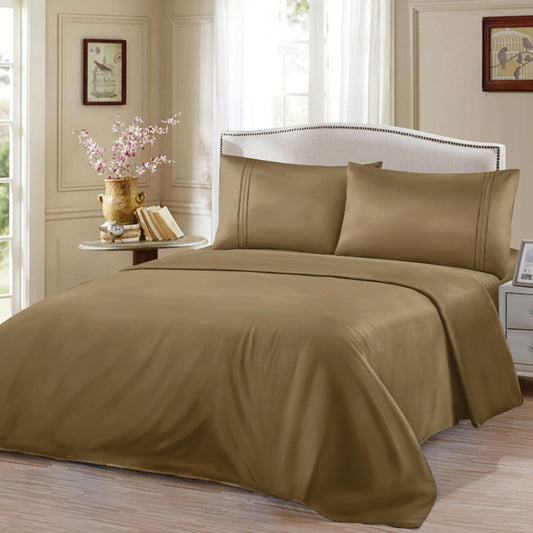 Σετ Σεντόνια Ημίδιπλα Καφέ Με Λάστιχο 100×200+30cm 3τμχ Microcotton