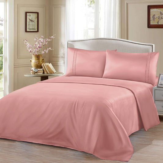 Σετ Σεντόνια Ημίδιπλα Ροζ Με Λάστιχο 100×200+30cm 3τμχ Microcotton