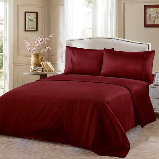 Σετ Σεντόνια Ημίδιπλα Μπορντό Με Λάστιχο 100×200+30cm 3τμχ Microcotton