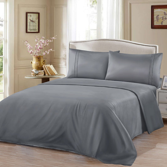 Σετ Σεντόνια Ημίδιπλα Γκρι Σκούρο Με Λάστιχο 100×200+30cm 3τμχ Microcotton