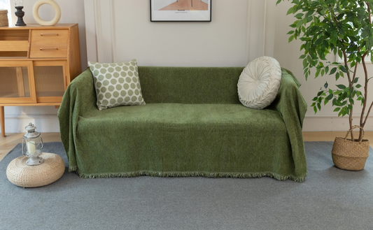 Ριχτάρι Πράσινο Σκούρο Chenille Με Κρόσια-180X320CM