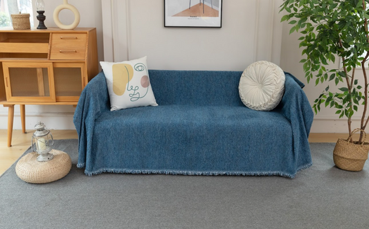 Ριχτάρι Μπλέ Chenille Με Κρόσια-180X240CΜ