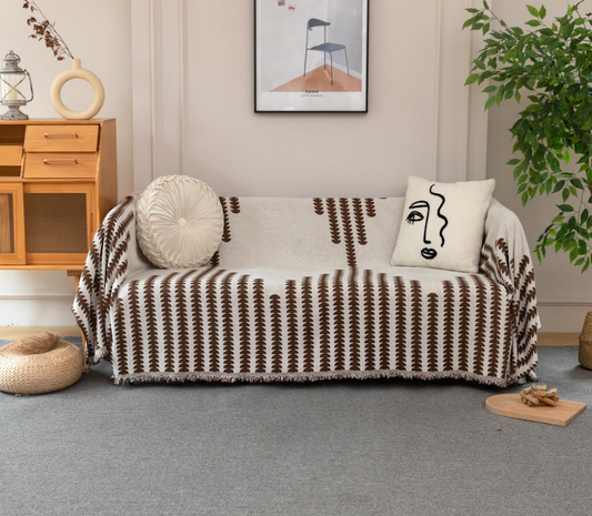 Ριχτάρι Καφέ-Εκρού Chenille Με Κρόσια-180X320CM C4-4