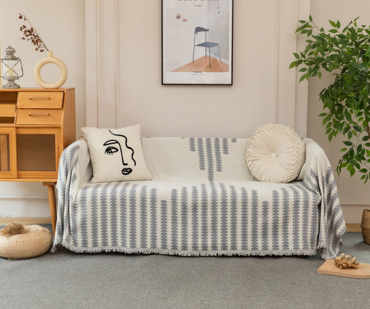 Ριχτάρι Γκρί-Εκρού Chenille Με Κρόσια-180X320CM C4-11