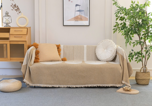 Ριχτάρι Chenille Με Κρόσια C6-1 Μπεζ (4 Διαστάσεις)