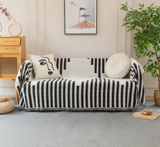 Ριχτάρι Μαύρο-Εκρού Chenille Με Κρόσια-180X320CM C4-12