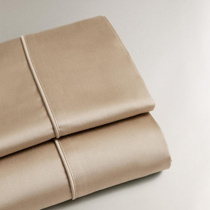 Σετ Σεντόνια Βαμβακοσατέν 300tc 240x260cm Μπέζ με Κέντημα 4τμχ