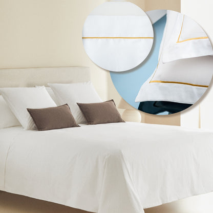 Σετ Σεντόνια Βαμβακοσατέν 300tc 240x260cm Λευκό-Χρυσό με Κέντημα 4τμχ