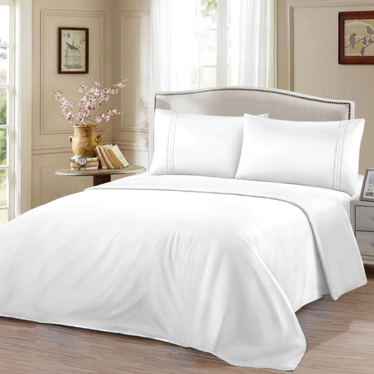 Σετ Σεντόνια Υπέρδιπλα Λεύκο Με Λάστιχο 180×200+30cm 4τμχ Microcotton