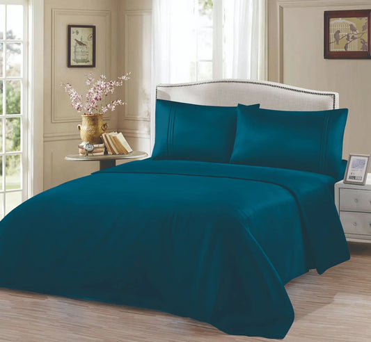 Σετ Σεντόνια Υπέρδιπλα Μπλέ Σκούρο Με Λάστιχο 180×200+30cm 4τμχ Microcotton